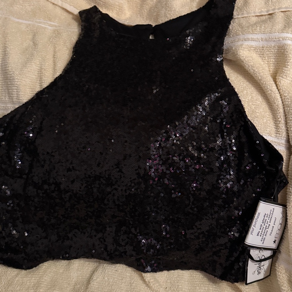 Topshop Black Sequin Crop Top